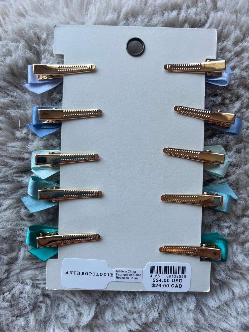 Anthropologie Assorted Blue and Teal Satin Bow Hair Clips - Pack of 10
